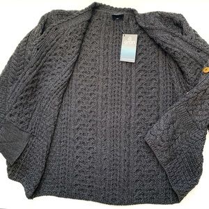 Aran Woollen Mills Women's Fisherman Irish Merino Wool Cardigan Sweater Grey XXL
